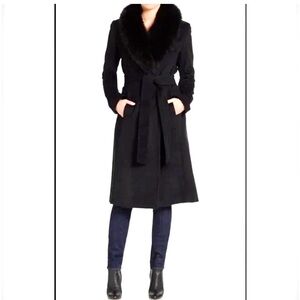 Ellen Tracy Black Wrap Wool Fox Coat